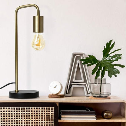 O’Bright Industrial Desk Lamp, 100% Metal Lamp, UL Certified Ceramic E26 Socket, Minimalist Design for Home Decoration, Table Lamp for Bedroom/Office/Dorm, ETL Listed, Gold-Black