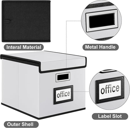 Huolewa Portable Leather File Organizer Boxes with Lids, Office Document Boxes Organizer, Filing Boxes, Decorative Small File Boxes for Hanging Files, File Cabinet for Office/Home - 4 Pack