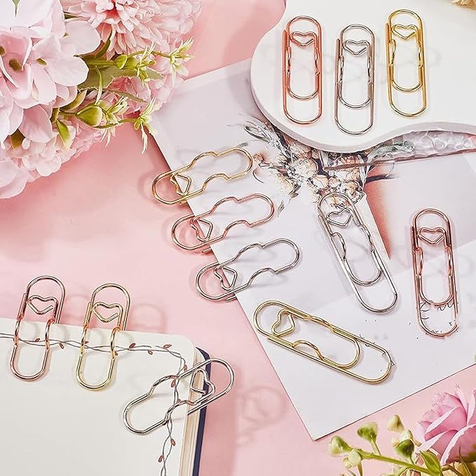 Metal Pencil Clips, 6pcs 3 Colors Heart Pen Clip Metal Pencil Clips Multifunctional Rose Gold Silver Carbon Steel Paperc, Heart Pen Clip for Notebook, for Notebooks and Papers (30PCS)