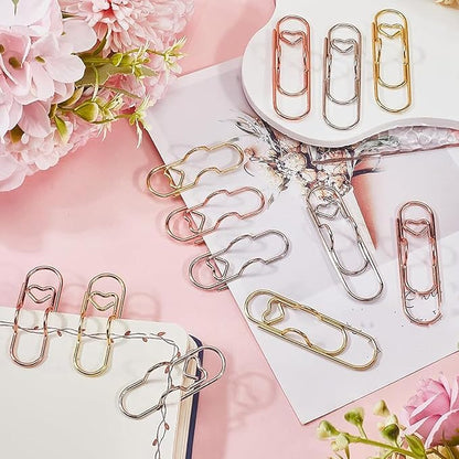 Metal Pencil Clips, 6pcs 3 Colors Heart Pen Clip Metal Pencil Clips Multifunctional Rose Gold Silver Carbon Steel Paperc, Heart Pen Clip for Notebook, for Notebooks and Papers (30PCS)