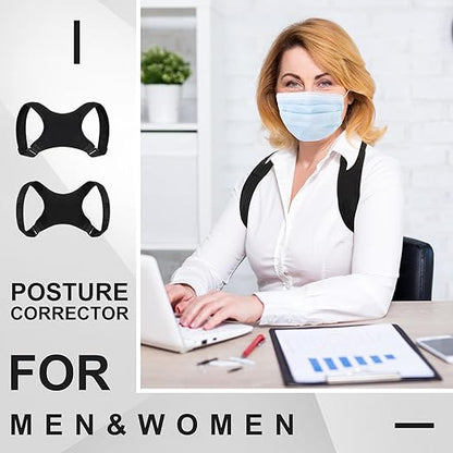 Posture Corrector for Women and Men, Adjustable Posture Back Brace Shoulder Brace, Discreet Under Clothes Design Back Support, Pain Relief for Improved Neck Support (Black)