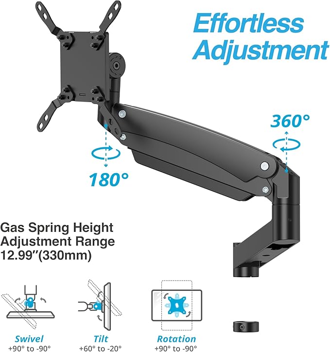 AVLT Single 57 Inch Add-On Monitor Arm Top Mount-Black for Dual & Triple Arm Setup, Fits 1.38" Pole, Super Ultrawide Screen, Supports 59.5lbs (27kg), VESA Compatible, Workspace Upgrade Expansion Arm