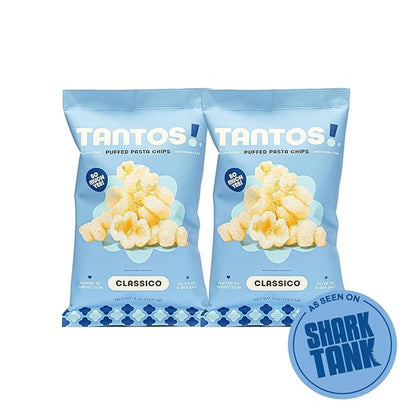 Tantos! Puffed Pasta Chips, Healthy Pasta Snack by Top Chef Joe Sasto, As Seen on Shark Tank, Plant Based, Low Calorie, Crunchy Chips, Variety Pack, Marinara, Pesto, Cacio e Pepe, Classico, Gourmet Bold Flavors, 4 oz 2 Pack of Classico