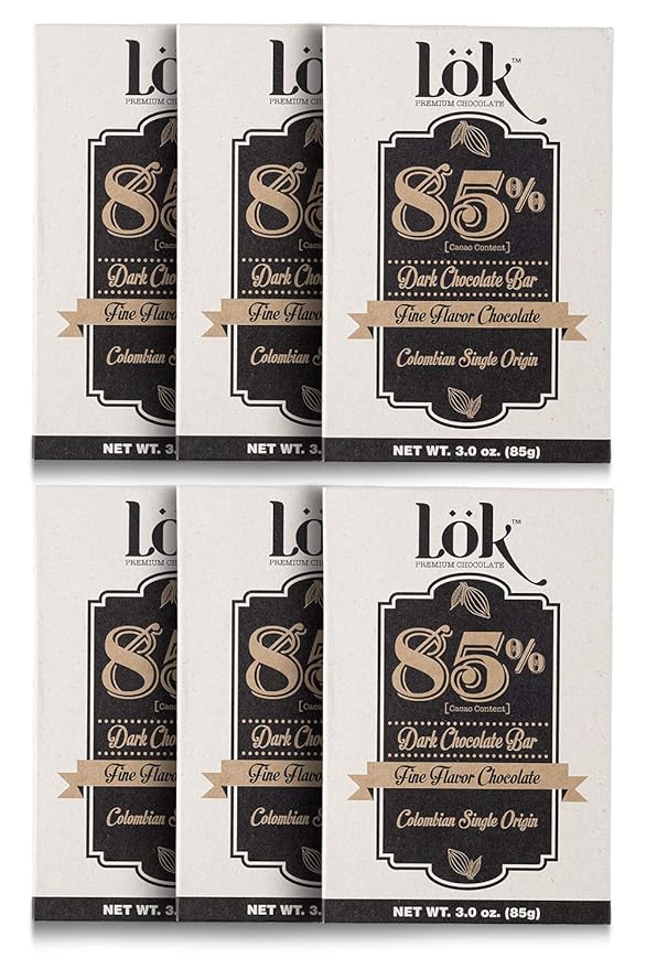 Lok Dark Chocolate Bar 85% Cacao | Fair Trade, Non-GMO, Kosher, Gluten Free, Vegan, Bean-to-Bar, Keto Friendly, Low-Carb, Paleo Lök | 3.0 Ounce 6 Pack
