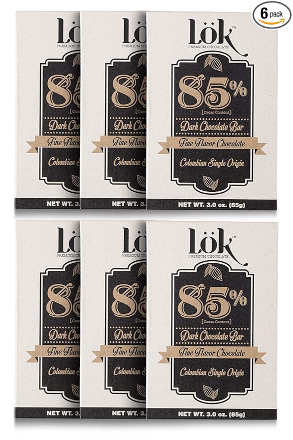 Lok Dark Chocolate Bar 85% Cacao | Fair Trade, Non-GMO, Kosher, Gluten Free, Vegan, Bean-to-Bar, Keto Friendly, Low-Carb, Paleo Lök | 3.0 Ounce 6 Pack