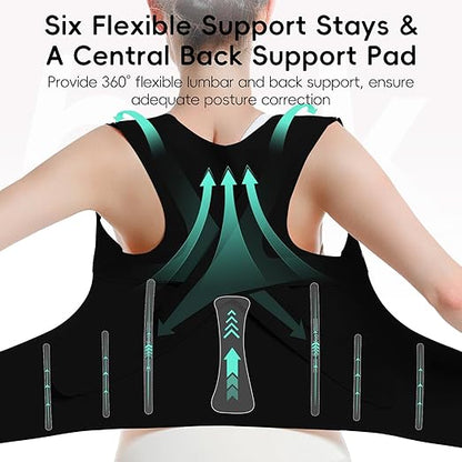 babaka Posture Corrector for Women, Invisible Lightweight Adjustable Back Brace for Upper and Lower Back Pain Relief, Hunchback, Hump, Scoliosis, Thoracic, Spine Corrector Under Clothes (Black, Large, Waist: 35''-42'')