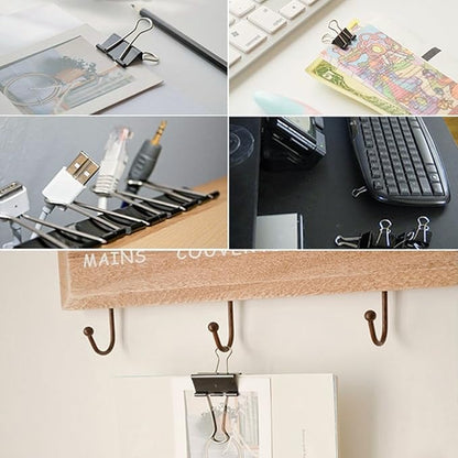 JANYUN 150Pcs Large Binder Clips 6 Assorted Sizes Paper Clamps Clip for Paper Metal Clip Office School Home Supplies (Black)