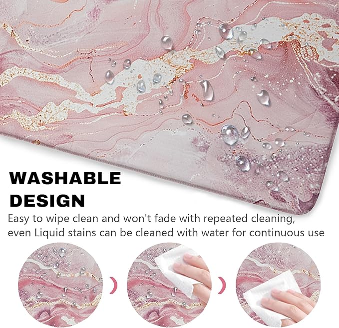 Pink Gold Marble Patterns Desk Mat, Large Gaming Mouse Pad Non-Slip Rubber Base with Stitched Edges, Waterproof Protection for PC Laptop Home Office Desk Decor (31.5x11.8in)