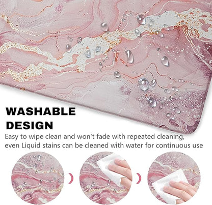 Pink Gold Marble Patterns Desk Mat, Large Gaming Mouse Pad Non-Slip Rubber Base with Stitched Edges, Waterproof Protection for PC Laptop Home Office Desk Decor (31.5x11.8in)