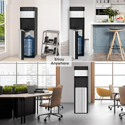 VECYS Bottom Loading 3 5 Gallon Stainless Steel Water Dispenser, Hot Cold Room Temper Water Cooler with Child Safety Lock, 304 Stainless Steel Reservoirs and Water Intake Tube