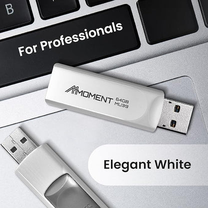 MMOMENT 64GB (5 Pack) MU39 USB Flash Drive– USB 3.2 Retractable Thumb Drive with Sliding Connector, Up to 100MB/s Read, 30MB/s Write – Plug & Play Memory Stick for PC, Mac, TV, Car