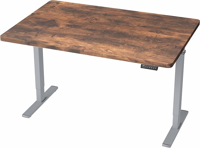 VIVO Electric 48 x 30 in Rustic Standing Desk, Memory Height Adjustment, 1B Series, One-Piece Vintage Brown Top, Gray Frame, DESK-KIT-1G5N