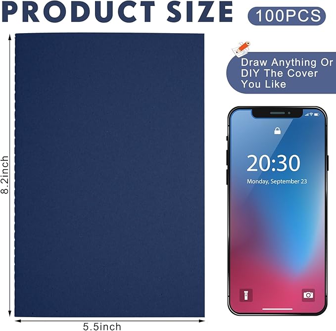 Mimorou 100 Pcs Kraft Notebook Journals 5.5 Inch x 8.3 Inch A5 Softcover Notebooks Bulk for Writing Sketch Office Notepad with 60 Pages 30 Sheets (Navy,Dot)