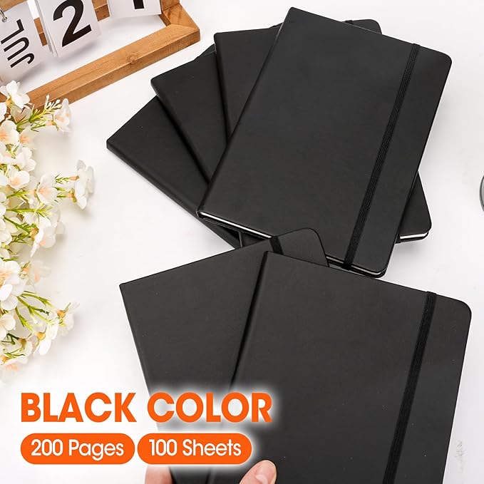 12 Pack Lined Journal Notebook for Work, 200 Pages, Medium 5.5 in x 8.3 in, A5 College Ruled, Hardcover Journaling Notebooks for Writing, Note Taking, Fit for Business Work School Home (Black)