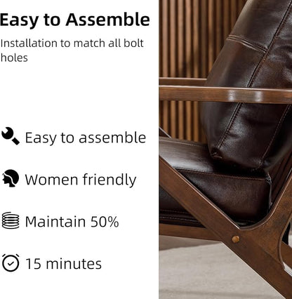 INZOY Mid-Century Modern Accent Chair with Wood Frame, PU Leather Living Room Chair and Soft Thick Padded Armchair for Living Room Bedroom Reception with Removable Upholstered Cushions, Brown