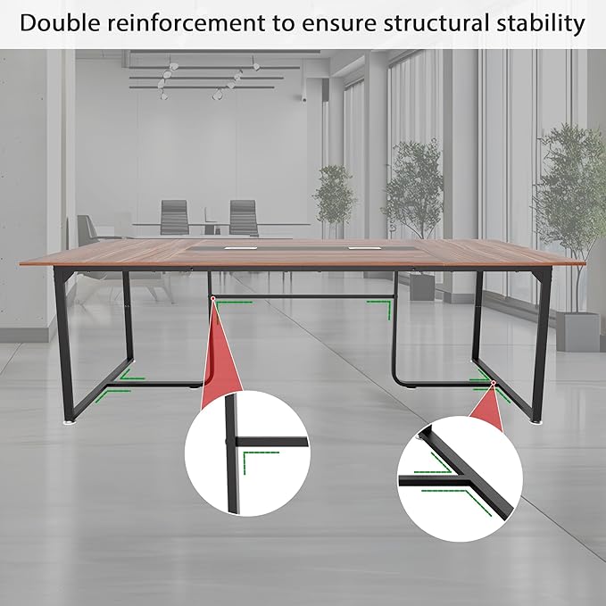 8FT Conference Table,Conference Room Table with Grommet,Stable Structure,Adjustable Foot Pads,Large Seminar Table for Office Meeting 94.4 L x 47.2 W x30.7 H (Brown)