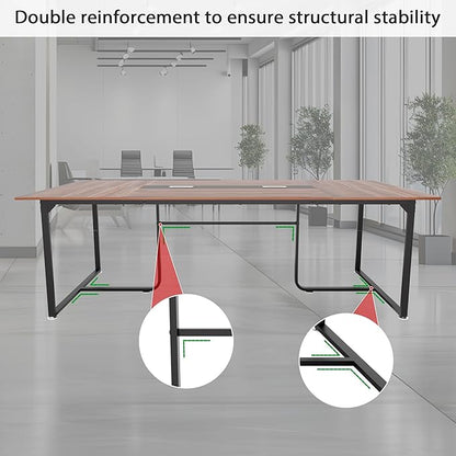 8FT Conference Table,Conference Room Table with Grommet,Stable Structure,Adjustable Foot Pads,Large Seminar Table for Office Meeting 94.4 L x 47.2 W x30.7 H (Brown)