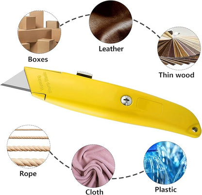 DIYSELF 2Pack Utility Knife Box Cutter Retractable Blade Heavy Duty(Yellow)