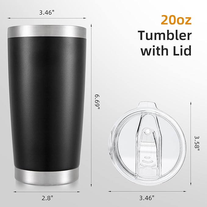 20 oz Tumbler Bulk with Lid Stainless Steel Insulated Tumblers Double Wall Vacuum Coffee Mug Powder Coated Tumbler Cups for Cold and Hot Drinks, Black, 12 pack
