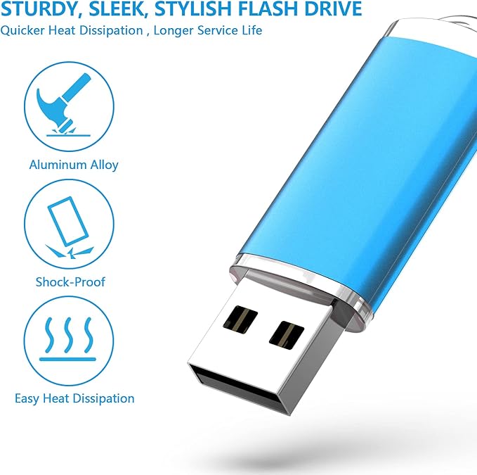 KOOTION Flash Drive 16GB 10 Pack USB 2.0 Thumb Drive Capped Memory Stick Jump Drive, Blue