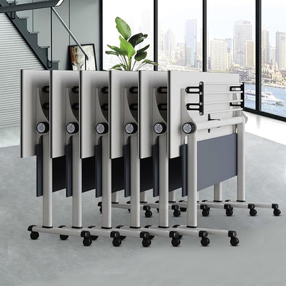 Conference Table Folding Conference Room Tables, Modern Mobile Meeting Training Table with Silent Wheels, Foldable Seminar Table for Offices, Classrooms, Libraries (6, Grey, 47.2in)