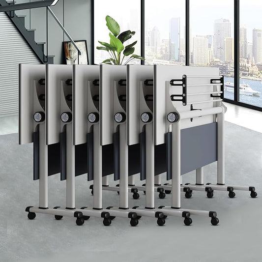 Conference Table Folding Conference Room Tables, Modern Mobile Meeting Training Table with Silent Wheels, Foldable Seminar Table for Offices, Classrooms, Libraries (6, Grey, 47.2in)