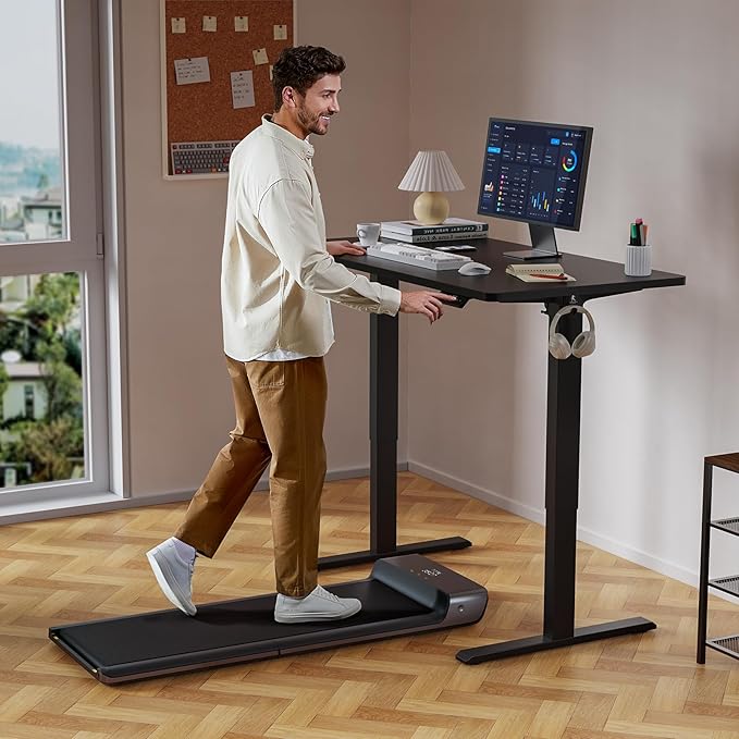 55x24 Inches Height Adjustable Electric Standing Desk with 2 Hooks for Home Office, Ergonomic Sit Stand up Desk with Splice Board, Black