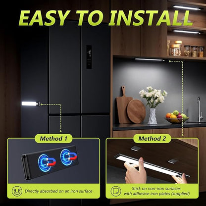 4 Pack 10" Under Cabinet Lights with Digital Display,52 LED Rechargeable Motion Sensor Light Indoor,3 Color Temperatures, Magnetic Dimmable Closet Lights, Under Counter Light for Kitchen