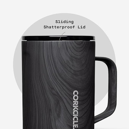 Corkcicle Classic Coffee Mug - Triple Insulated Stainless Steel for Travel - Shatter-Proof Lid - Keeps Drink Hot Over 3 Hours - Holiday Mug Gift - Great for Gifting Warmth - 16 oz - Burnt Wood