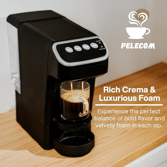 PeleCafe Coffee Machine – Compatible with Peet's Coffee Pods – Fast Brewing Single-Serve Coffee Maker with Rich Flavor Extraction, Crema Layer, Space-Saving Sleek Design, Barista-Quality Taste