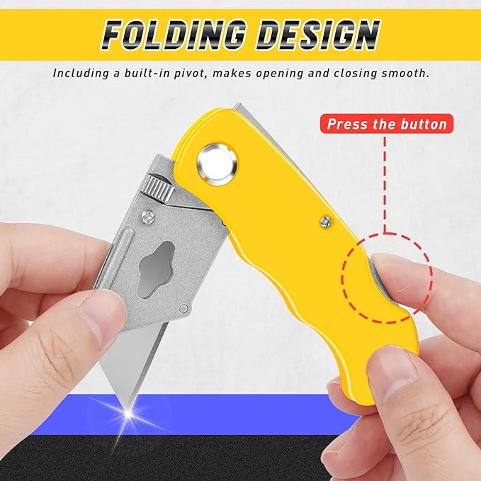4 Pack Folding Utility Knife with Extra 10Pcs Blades, Box Cutters for Home, Office, Warehouse, Durable Razor Knife, Box Knife, Box Opener, Small Box Cutter with Clip, Navajas de Trabajo