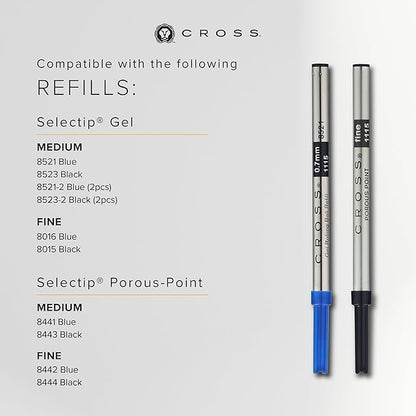 Cross Bailey Light Refillable Rollerball Pen Presented in a Everyday Gift Box - Medium Point, Black Ink, Polished Black