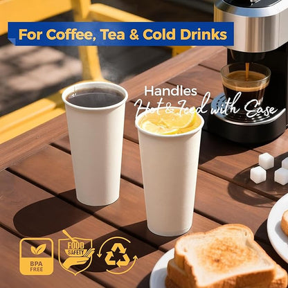 Fit Meal Prep 500 Pack 20 oz Disposable Paper Coffee Cups, Premium White Hot Cups for Hot/Cold Beverage, Durable Thickened Paper Cup Bulk for Party, Office, Bussines, Home, Bistros, Events