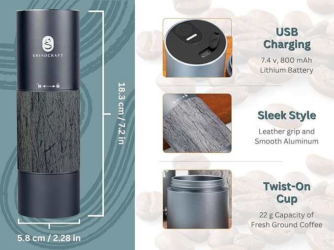 Electric Coffee Grinder, Stainless Steel Burr Grinder for coffee and espresso grinding; For home, travel, camping and office use (Gray), Small, GC-EO1