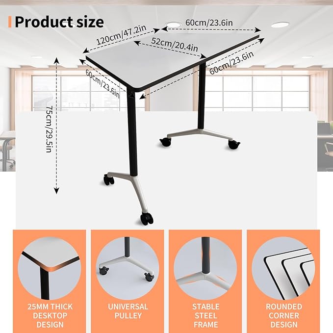 Conference Room Table, 47.2 Inch Folding Conference Tables with Wheels, Modern Office Meeting Table, Easy Flip & Nest Design, Rectangular Seminar Tables with Metal Frame for 2-24 People (L, 10PCS)