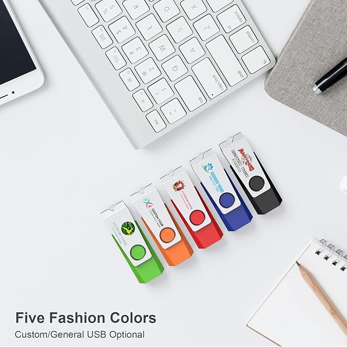 USB Flash Drive 8GB 5 Pack, Wooolken USB 2.0 Memory Stick with Lanyards Swivel Thumb Drives for Data Storage and Backup (5 Mixed Colors: Black Red Blue Orange Green)