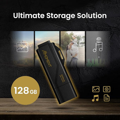 Moment 128GB (4 Pack) MU G03 USB Flash Drive 4-Pack – USB 3.2 Memory Stick with Protective Cap and Keychain Loop, Up to 100MB/s Read, 30MB/s Write – Plug & Play USB Drive for PC, Mac, TV, Car