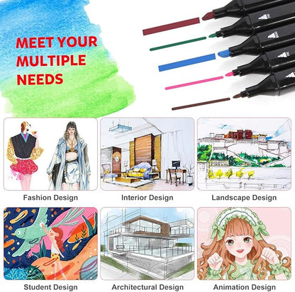 Alcohol Markers 168 Colors with Base Dual Tip Art Drawing Markers for Anime Sketch Illustrations - Refillable