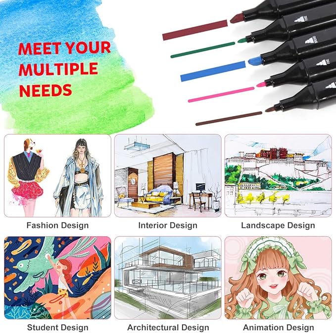 Alcohol Markers 120 Colors with Base Dual Tip Art Drawing Markers for Anime Sketch Illustrations - Refillable