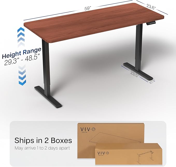 VIVO Electric 60 x 24 in Standing Desk, Memory Height Adjustment, 1B Series, One-Piece Dark Walnut Top, Black Frame, DESK-KIT-1B6D