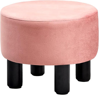 Cpintltr Foot Stool Velvet Ottoman Round Footstool for Couch Desk Soft Step Stool Padded Foot Rest with Non-Skid Pine Legs Multiple Colors Furniture for Hallway Office Lounge Dorm Room Dusty Pink