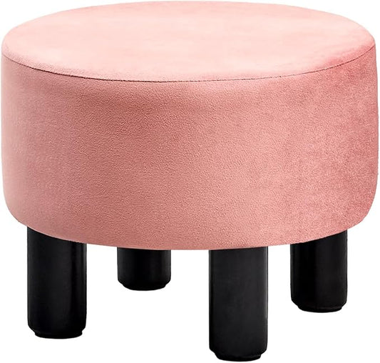 Cpintltr Foot Stool Velvet Ottoman Round Footstool for Couch Desk Soft Step Stool Padded Foot Rest with Non-Skid Pine Legs Multiple Colors Furniture for Hallway Office Lounge Dorm Room Dusty Pink