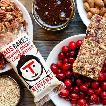 Taos Bakes - Caramel Pecan + Cranberries - Breakfast Bars - 5g Fiber & Gluten Free - Healthy Snacks for Adults - Filled with Pecans, Cranberries, Sesame Seeds, & Chia Seeds - (12 Pack, 1.8oz Bars)