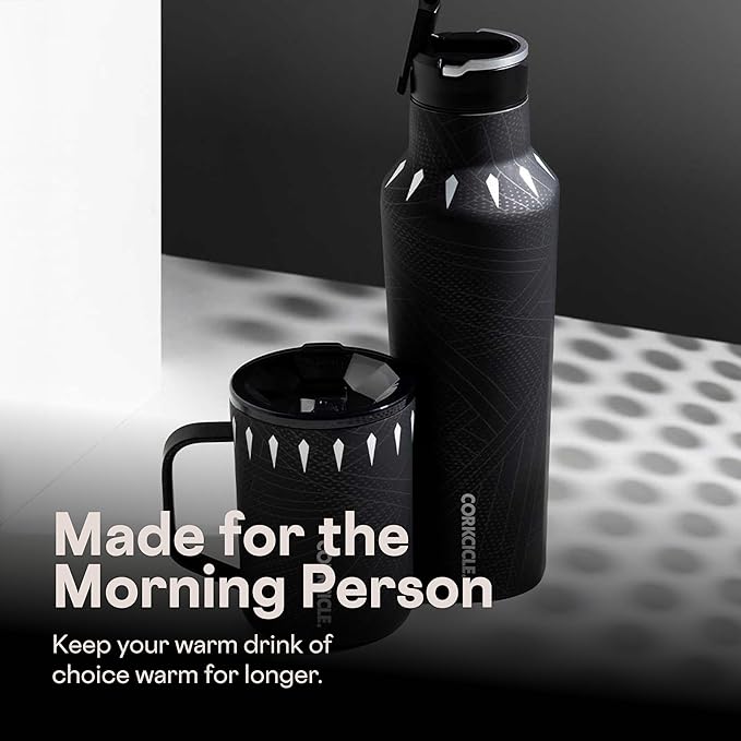 Corkcicle Classic Coffee Mug - Triple Insulated Stainless Steel for Travel - Shatter-Proof Lid - Keeps Drink Hot Over 3 Hours - Holiday Mug Gift - Great for Gifting Warmth - 16 oz - Black Panther