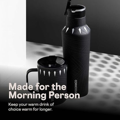 Corkcicle Classic Coffee Mug - Triple Insulated Stainless Steel for Travel - Shatter-Proof Lid - Keeps Drink Hot Over 3 Hours - Holiday Mug Gift - Great for Gifting Warmth - 16 oz - Black Panther