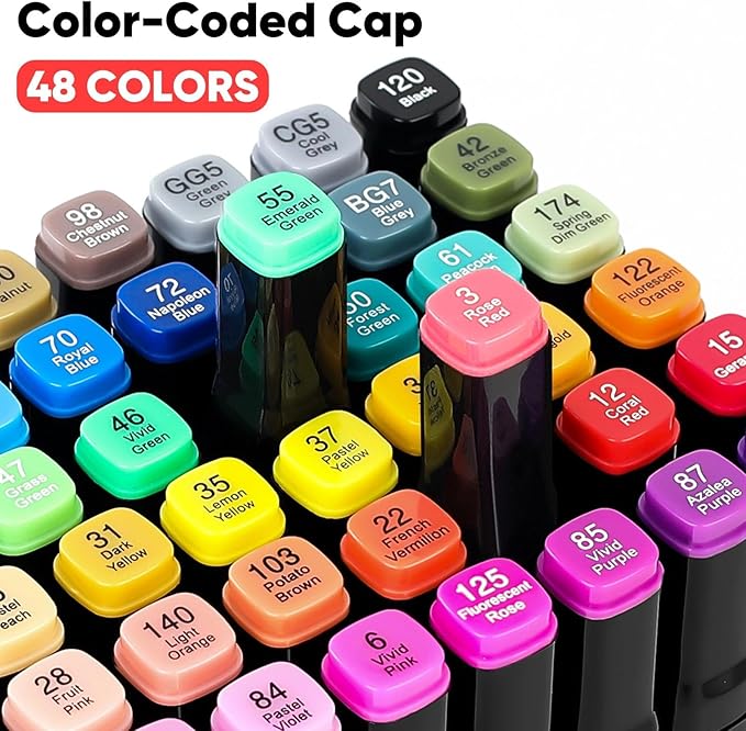 iBayam Alcohol Markers 80 Colors with Case & Holder, Dual Tips Chisel & Fine Art Markers for Adult Coloring Kids Drawing
