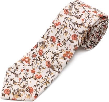 Cotton Floral Ties for Men 2.76" Men's Skinny Tie Linen Flower Printed Neck Tie for Wedding Dating Party