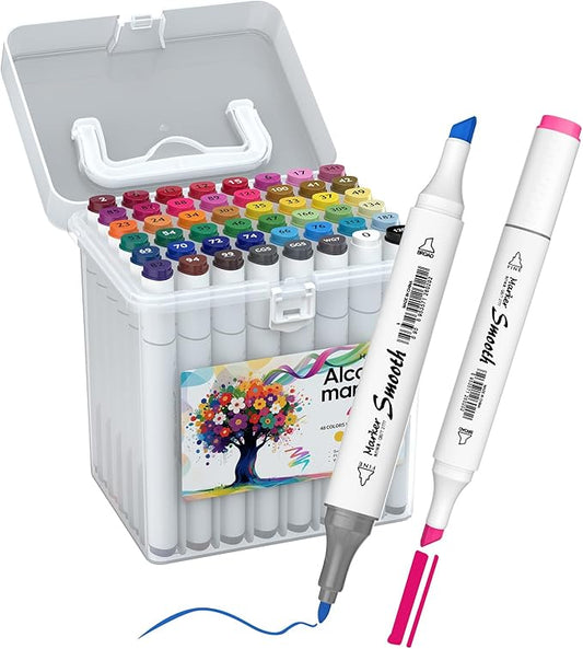 48 Colors Alcohol Markers, Dual Tip Art Markers with Fine Tip & Chisel Tips for Coloring, Illustrations, Drawing, Sketching Perfect for Adults