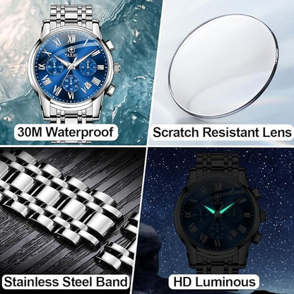Watch Men Stainless Steel Luxury Diamond Chronograph with Date Business reloj de Hombre