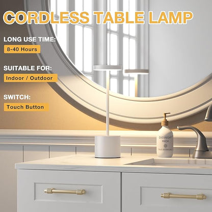Kakanuo Cordless Lamp, Rechargeable Lamp, Touch Control, 3 Color Temperature, LED Outdoor Wireless, Battery Operated Lamps, Stepless Dimmable, White